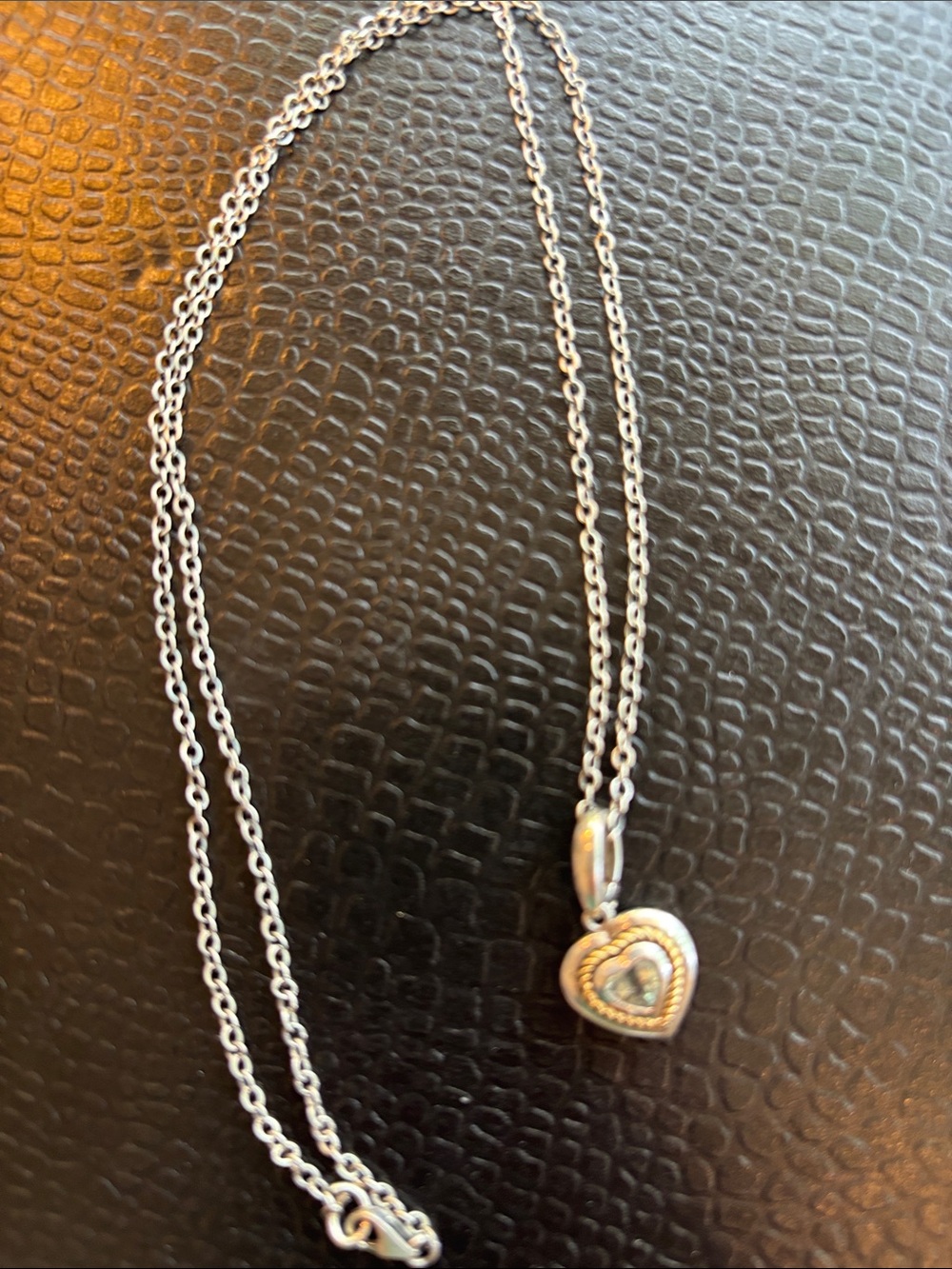 Silver Heart Pendant Necklace with Cz stone and cable design